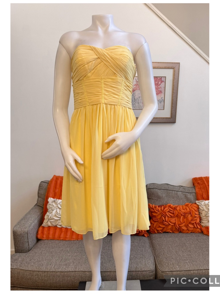 Monique Lhuillier Bridesmaid Sweetheart Neck Strapless Yellow Dress $325 Msrp